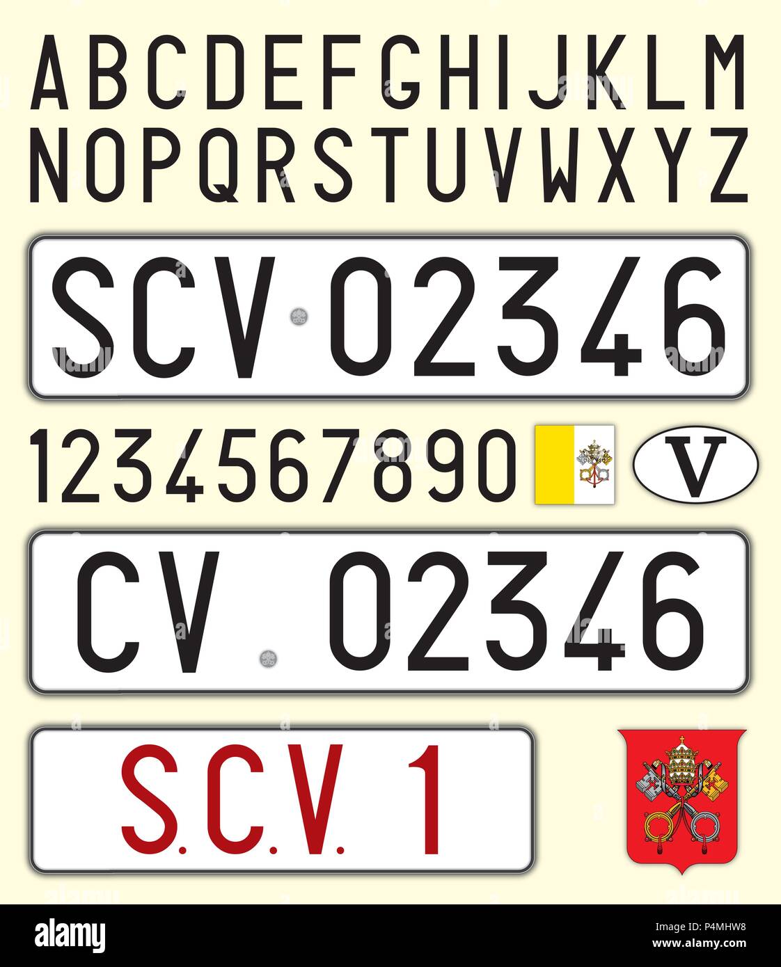 Saint-siège, Cité du Vatican, plaque d'immatriculation, lettres, chiffres  et symboles Image Vectorielle Stock - Alamy