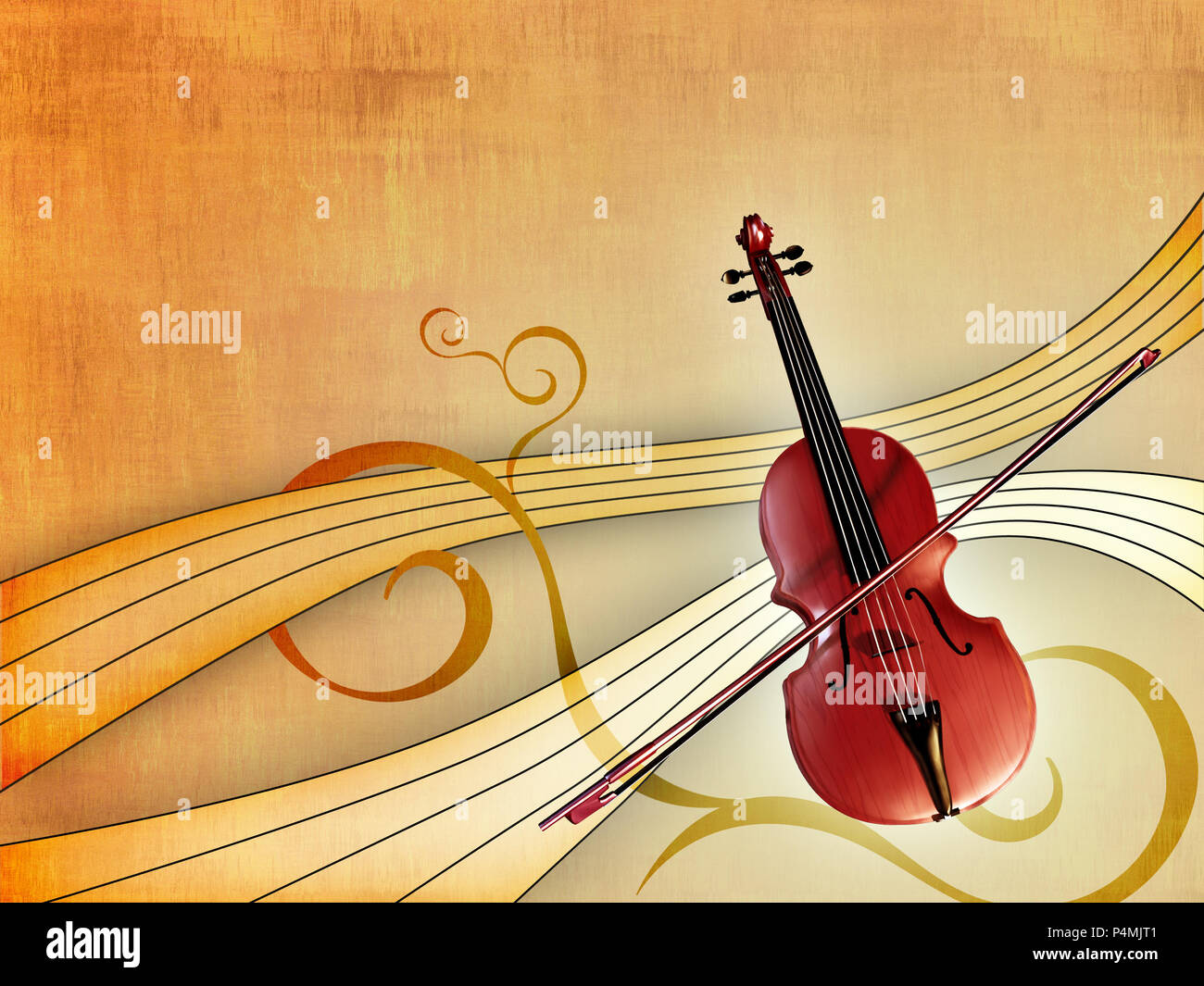 Plus de violon un élégant fond chaud. Illustration numérique. Banque D'Images