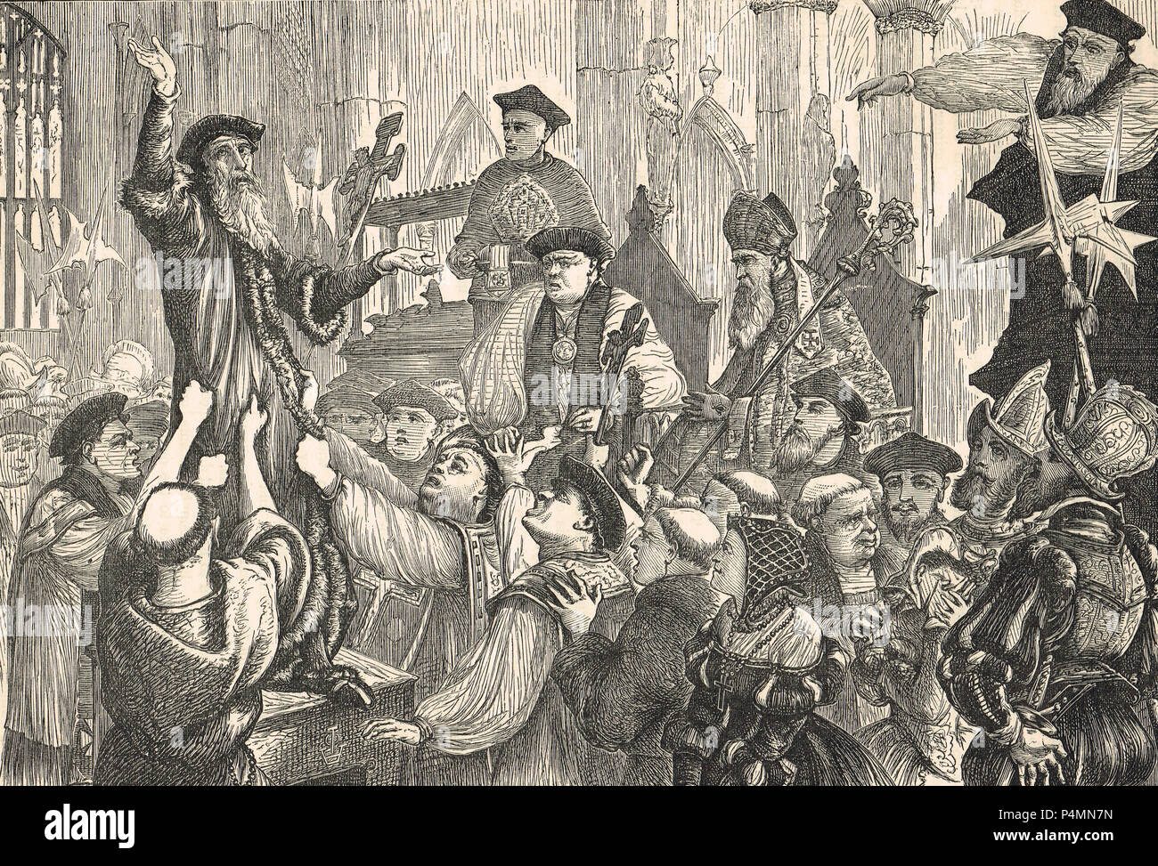 La rétractation de l'Archevêque Cranmer final, 21 mars 1556, Thomas Cranmer, traîné de la chaire d'église de l'Université d'Oxford, après le retrait de son précédent palinodies Banque D'Images