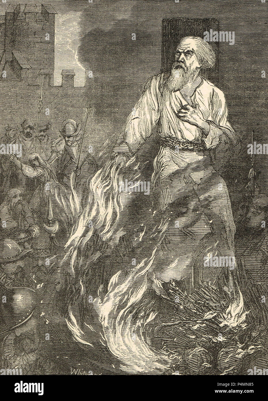 Le martyre de l'Archevêque Cranmer, Thomas Cranmer au bûcher, Oxford, 21 mars 1556 Banque D'Images