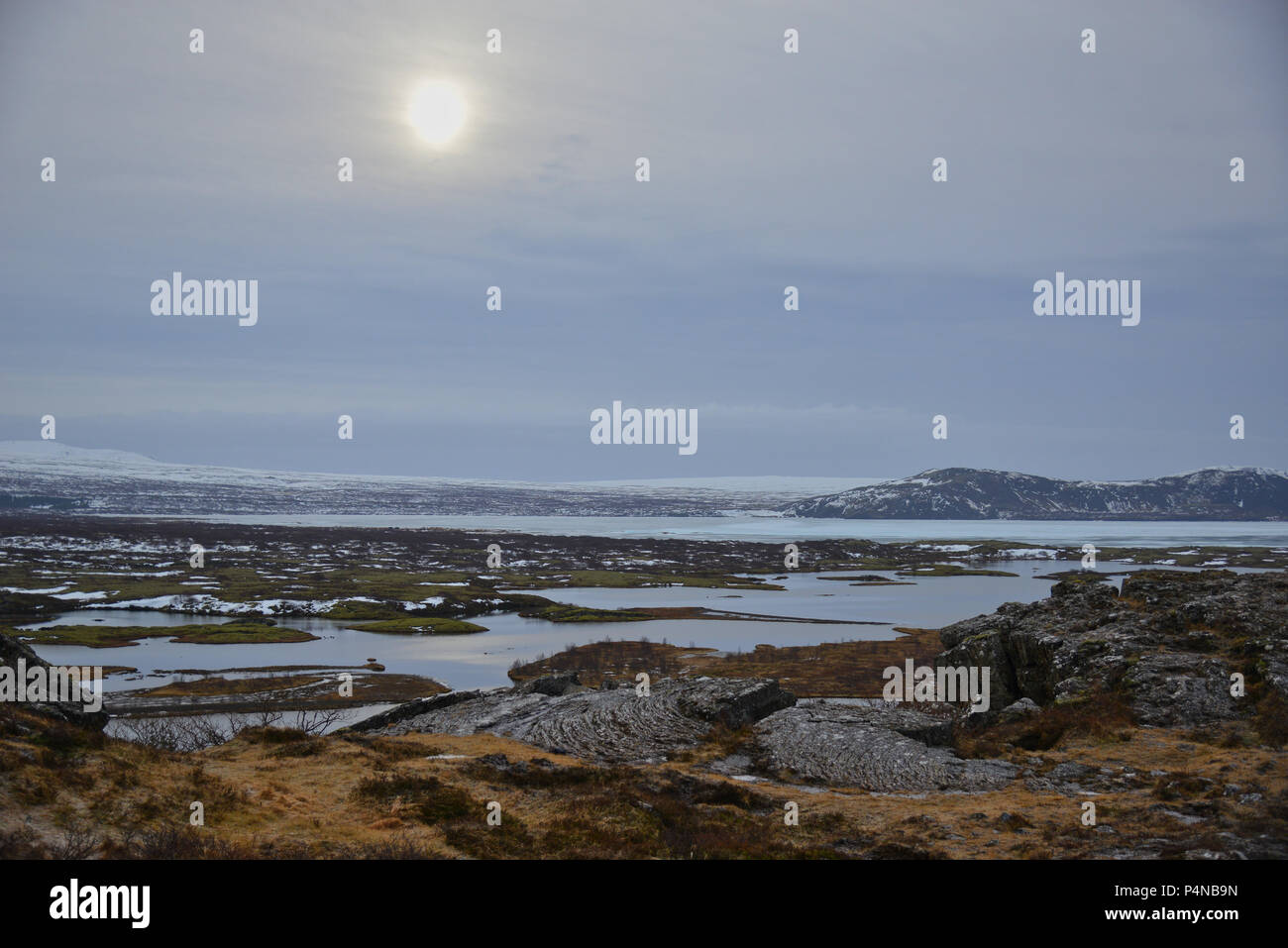 Le parc national de Þingvellir Þingvellir ou sur la limite entre le nord-américaines et eurasiennes plaques tectoniques, Site du patrimoine de l'UNESCO. Banque D'Images