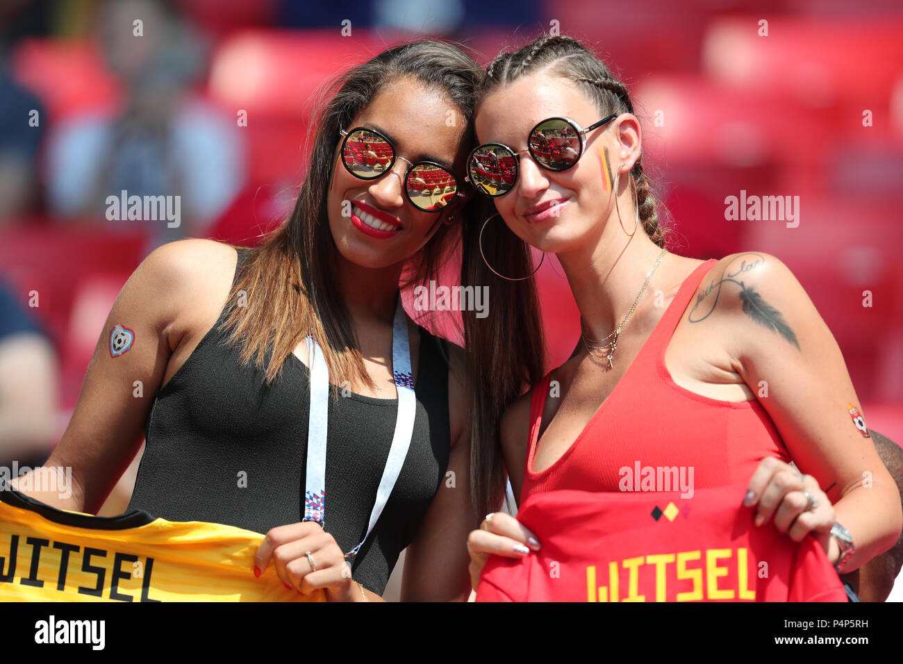 Belgique fans BELGIQUE V TUNISIE BELGIQUE V TUNISIE, 2018 COUPE DU MONDE DE LA FIFA, Russie 23 juin 2018 GBC8524 Coupe du Monde FIFA 2018 Russie Spartak Stadium Groupe G strictement usage éditorial uniquement. Si le joueur/joueurs représentés dans cette image est/sont de jouer pour un club anglais ou l'équipe d'Angleterre. Puis cette image ne peut être utilisé qu'à des fins rédactionnelles. Pas d'utilisation commerciale. Les usages suivants sont également restreintes MÊME SI DANS UN CONTEXTE ÉDITORIAL : utilisez conjointement avec, ou partie de, toute l'audio, vidéo, données, listes de luminaire, club ou la Ligue de logos, pari, jeux ou tout service 'live' Banque D'Images