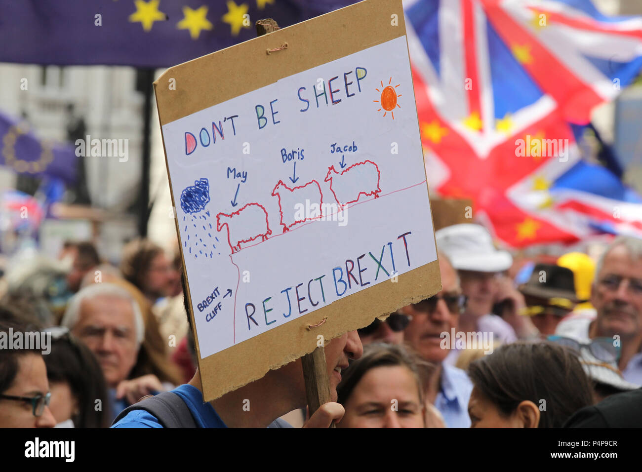 Londres, Royaume-Uni, le 23 juin 2018. Anti-Brexit Mars, des milliers d'assister à une pro-UE mars marquant le deuxième anniversaire de l'Union européenne référendum. Banque D'Images