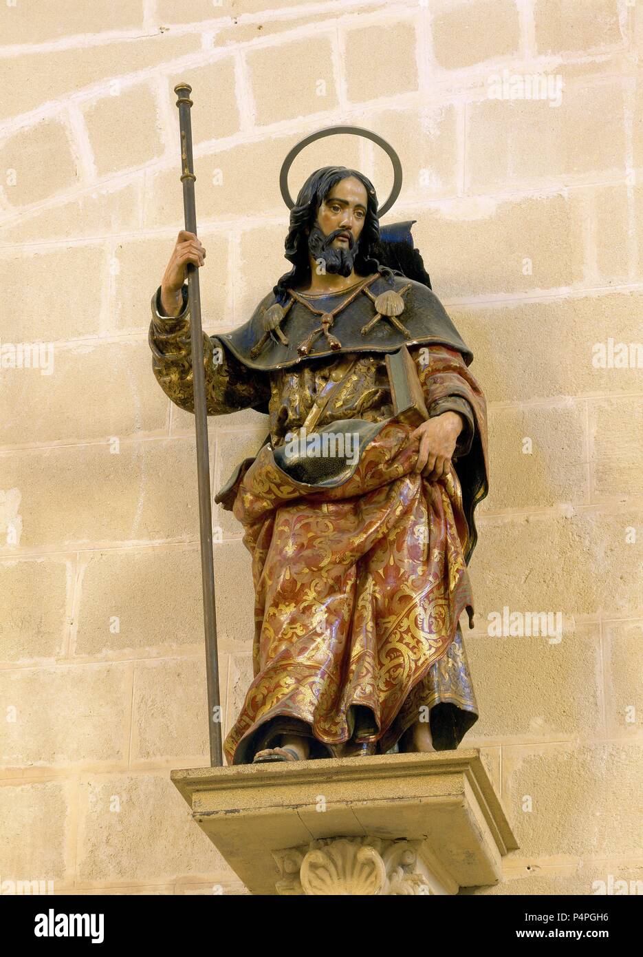 Statue représentant un apôtre. Couvent de La Cartuja Nuestra Señora de la Defensión de Jerez de la Frontera, dans la province espagnole de Cadix. Auteur : José de Arce (ch. 1600-1666). Emplacement : la Cartuja, Jerez de la Frontera, Cadix, Espagne. Banque D'Images