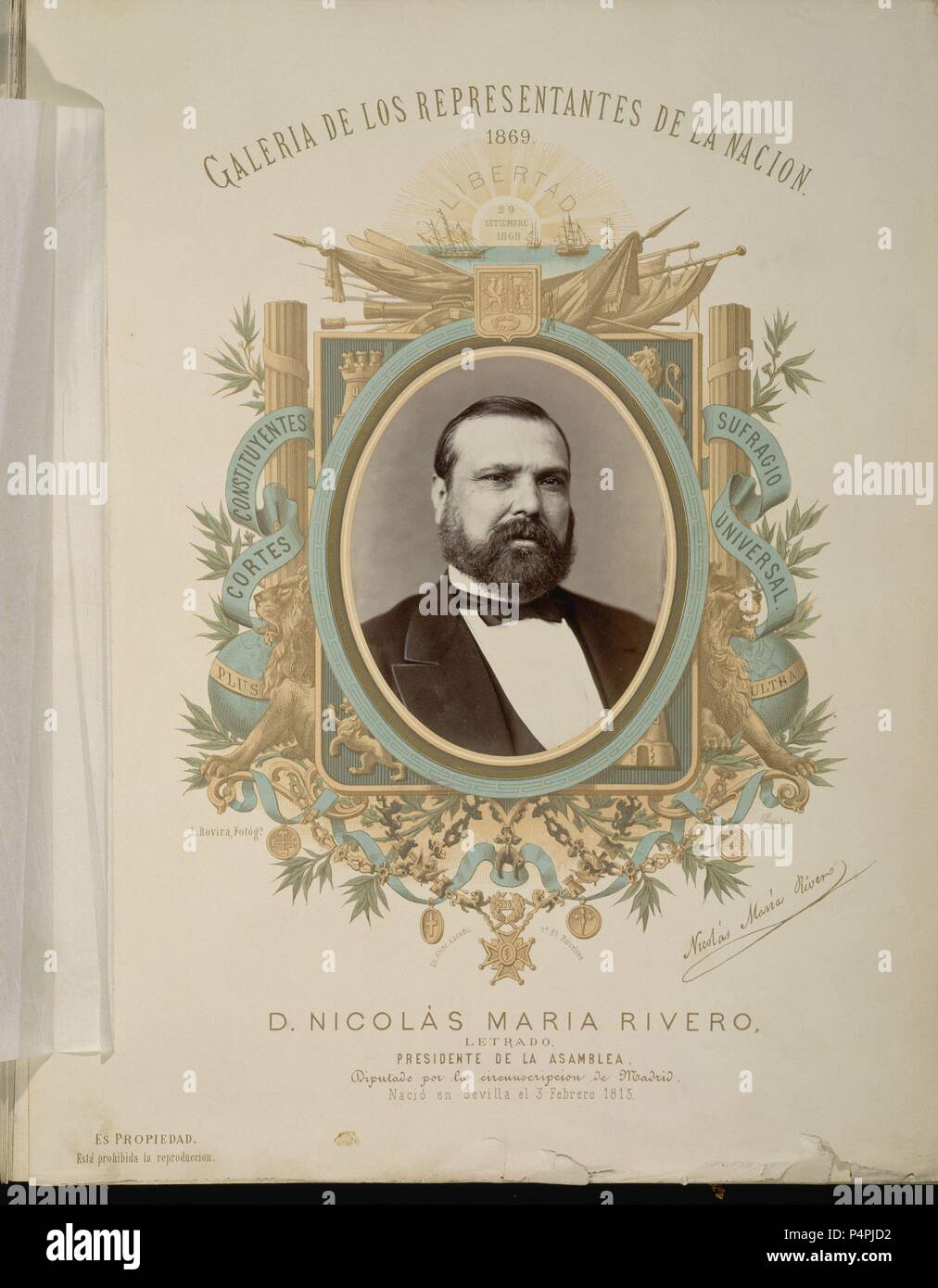 GALERIA DE LOS REPRESENTANTES DE LA NACION 1869 -DON NICOLAS MARIA RIVERO - PRESIDENTE DE LA ASAMBLEA - DIPUTADO POR MADRID. Emplacement : CONGRESO DE LOS DIPUTADOS-BIBLIOTECA, MADRID, ESPAGNE. Banque D'Images