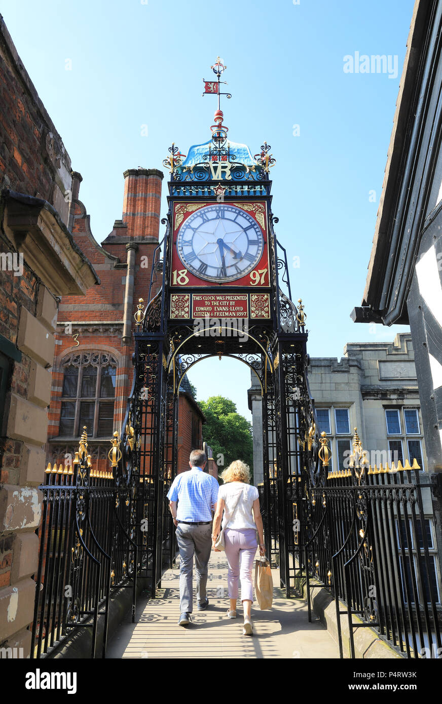 Le plus photographié et landmark Eastgate Clock, sur le mur de la ville historique de Chester, le nord-ouest de l'Angleterre, Royaume-Uni Banque D'Images