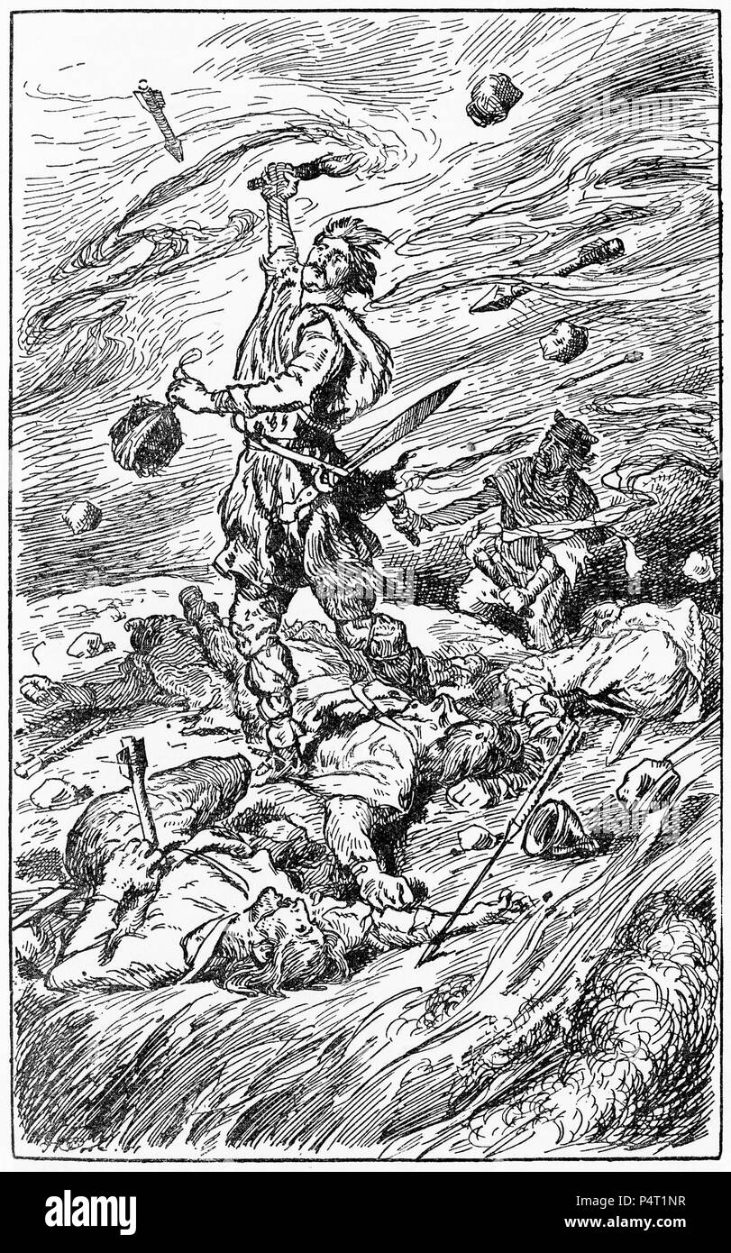 Gravure d'un brave guerrier de la Gaule la lutte contre les légions romaines. De César, de la guerre, 1916. Gaulois Banque D'Images