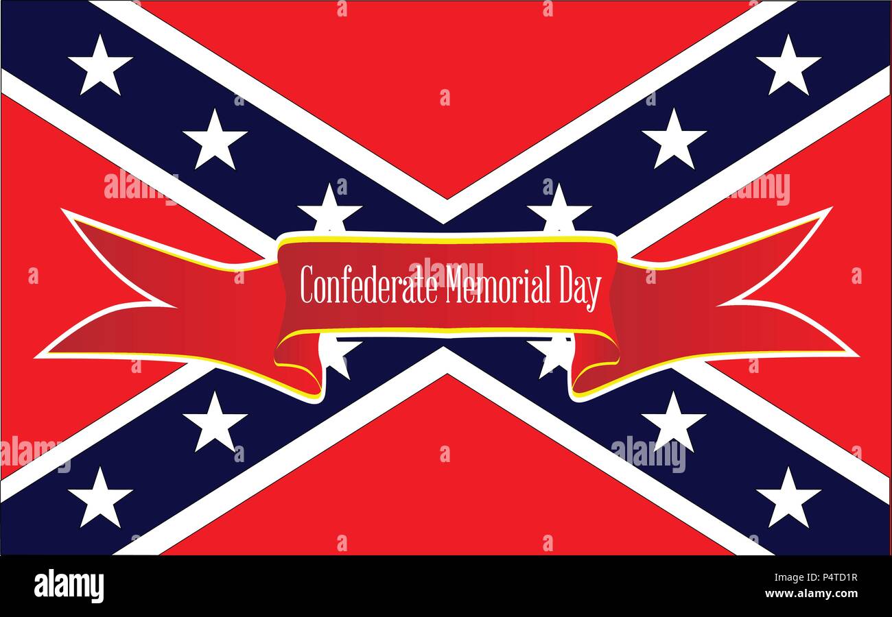 Le drapeau des confédérés durant la Guerre de sécession avec le texte sur un ruban rouge Confederate Memorial Day Illustration de Vecteur