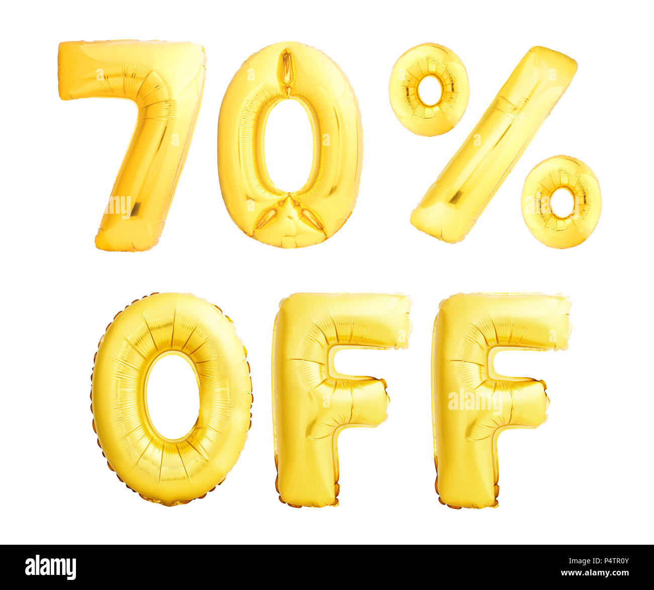 Soixante-dix pour cent d'escompte hors signe fait des ballons gonflables d'or isolé sur fond blanc. 70 OFF sign Banque D'Images