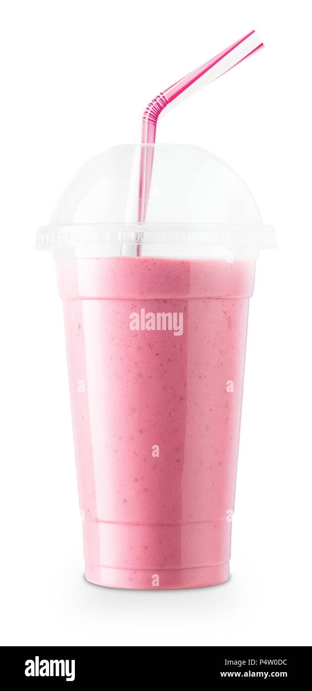 Smoothie aux fraises en plastique verre Photo Stock - Alamy