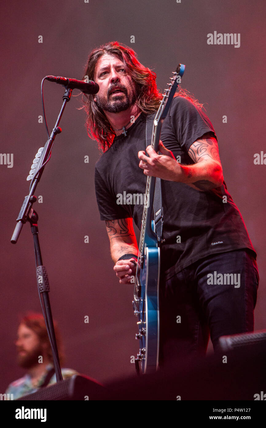 Florence Italie. 14 juin 2018. Le groupe de rock Foo Fighters il se produit sur scène à scène Visarno au cours de la 'Firenze Rocks 2018' Banque D'Images