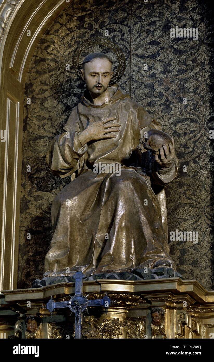 IGLESIA-RETABLO MAYOR-DET SAN BRUNO. Auteur : José de Arce (ch. 1600-1666). Emplacement : la Cartuja, Jerez de la Frontera, Cadix, Espagne. Banque D'Images