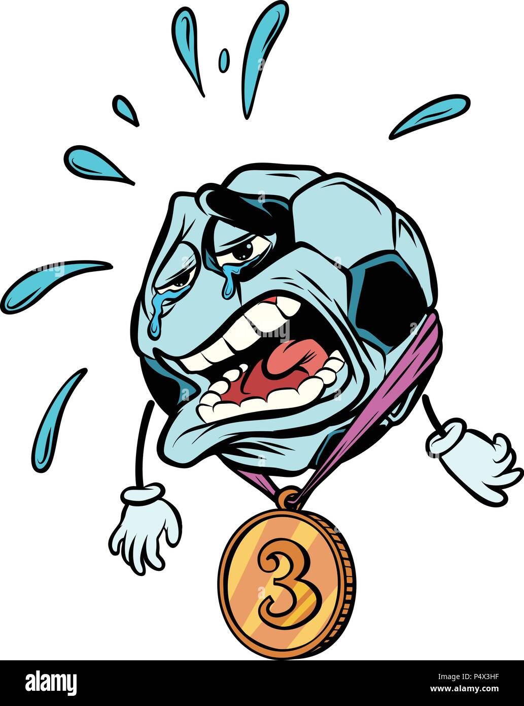 Larmes troisième place médaille de bronze. Ballon de soccer de caractères le football. Illustration de Vecteur
