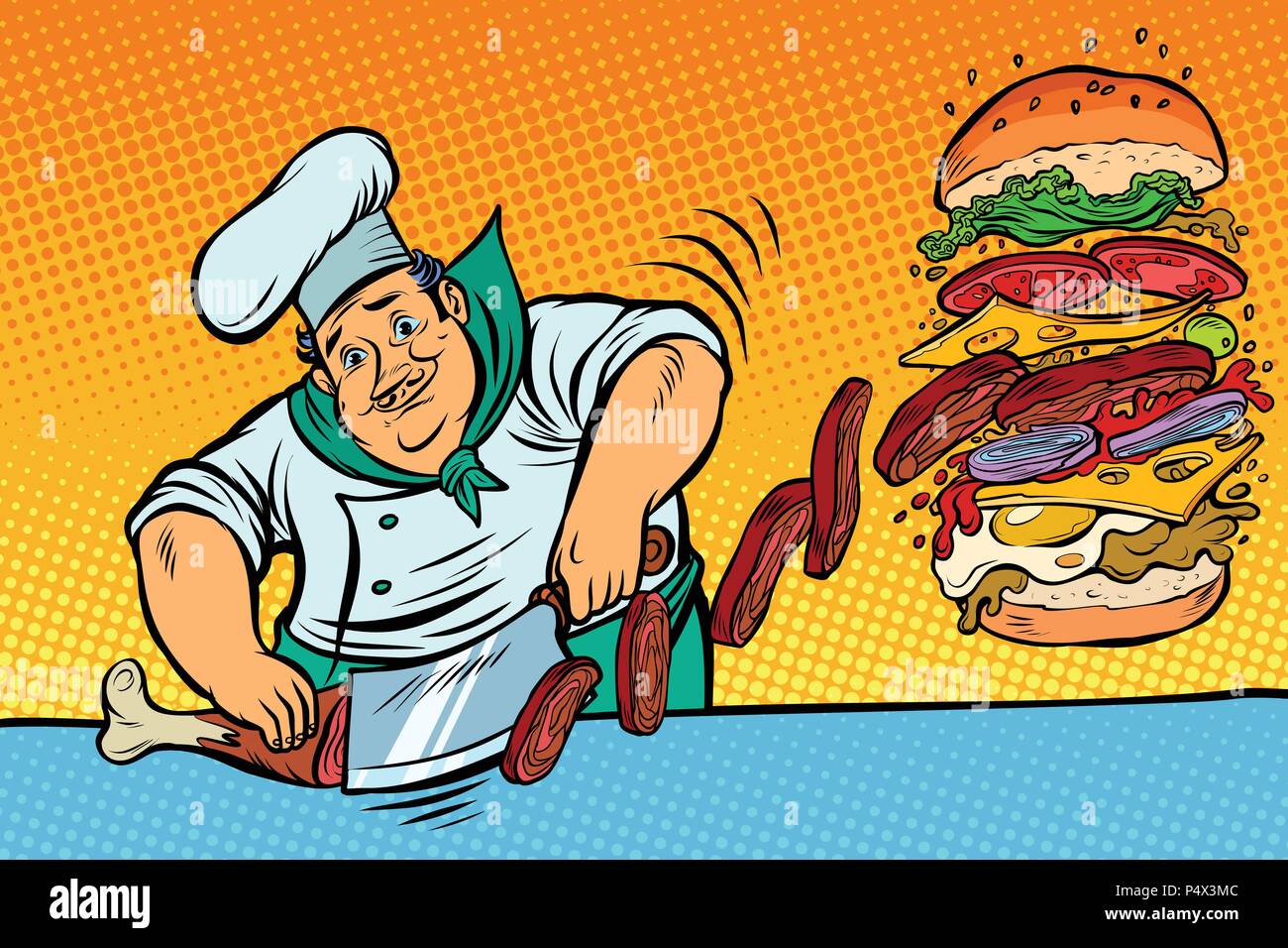 Cuisinier prépare Burger. Fast food restaurant Illustration de Vecteur
