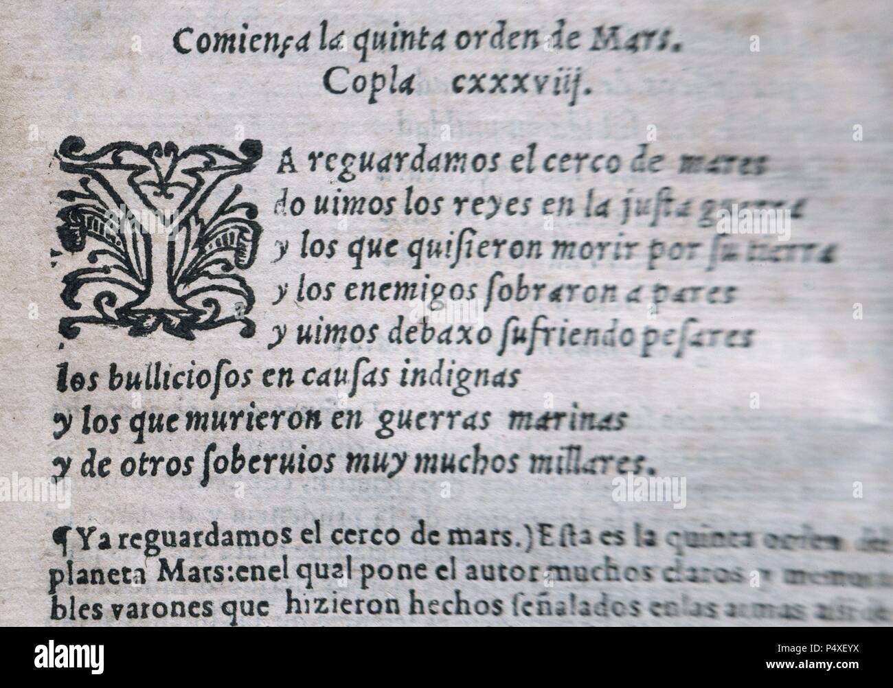 Juan de Mena (1411-1456). Poète espagnol. Labyrinthe de Fortune, ou les trois cents, 1444. Édition en 1566, Alcala de Hernares. Poème CXXXVI. Banque D'Images