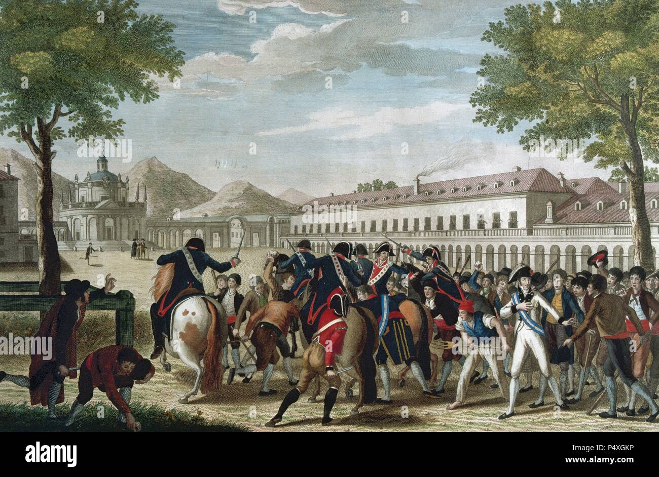 MOTIN DE ARANJUEZ (1808). Insurrección que estalló contra el primer ministro Manuel Godoy En La Noche del 17 al 18 de marzo de 1808, une cargaison de los nobles del partido fernandino. El dia 19, el Rey Carlos IV abdicó en faveur de su hijo, el futuro Rey Fernando VII. La gravure. Patrimonio Nacional. Madrid. España. Banque D'Images