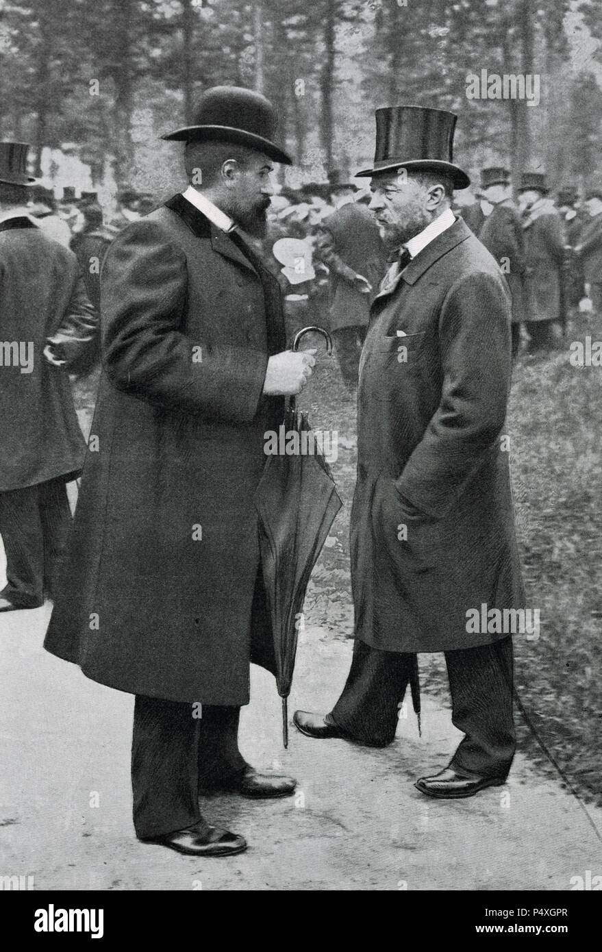 Emil Adolf von Behring (1854-1917). Bactériologiste allemand. Prix Nobel de physiologie et médecine, 1901. Réunion au parc de l'Sanatory de Montigny entre M. Behring et le Dr Louis Martin à l'occasion du Congrès international sur la tuberculose, 1905. Bibliothèque de Catalogne. Barcelone. L'Espagne. Banque D'Images