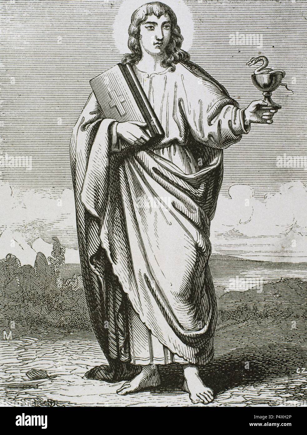 Saint Jean l'Évangéliste (ch. 1 petite annonce - ch. 100), auteur de l'Évangile de Jean. Gravure de Capuz. Banque D'Images