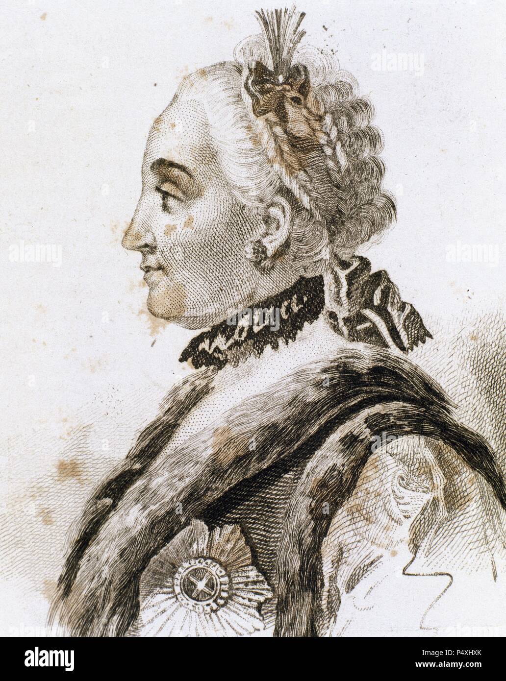 Catherine II la Grande (1729-1796). L'impératrice de toutes les Russies (1762-1796). La gravure. Banque D'Images