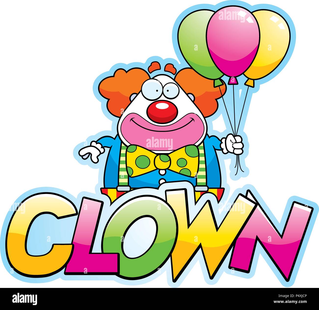 Illustration d'une caricature d'un clown avec des ballons et le texte clown. Illustration de Vecteur