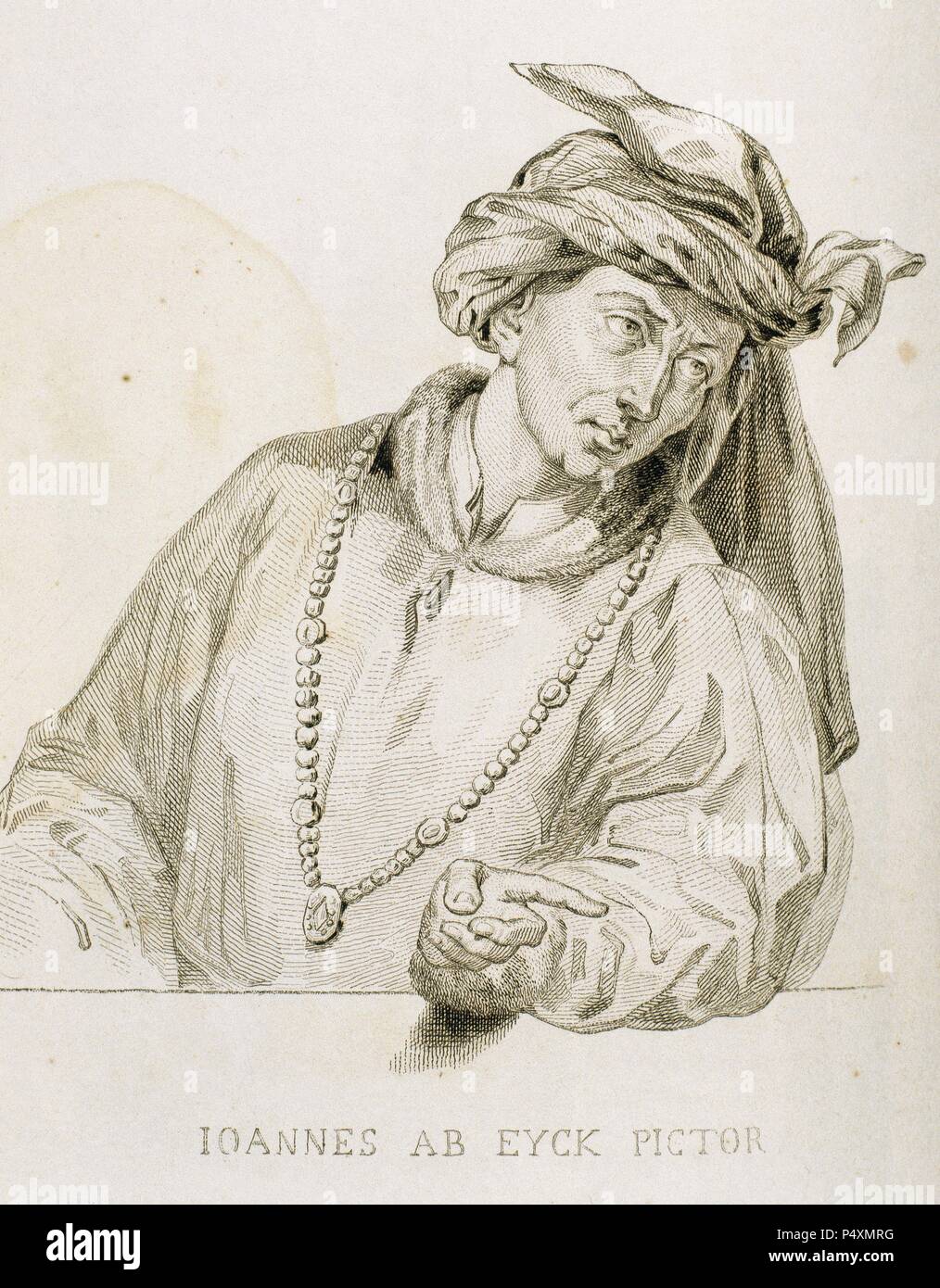 Jan Van Eyck (ch. 1395-1441). Peintre flamand, considéré comme le fondateur de l'École de Bruges. Portrait. La gravure. Banque D'Images