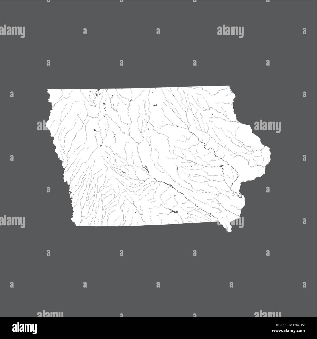 Les états américains - carte de l'Iowa. Fait main. Les rivières et lacs sont indiqués. Merci de regarder mes autres images de la série cartographique - ils sont tous très détaillé un Illustration de Vecteur