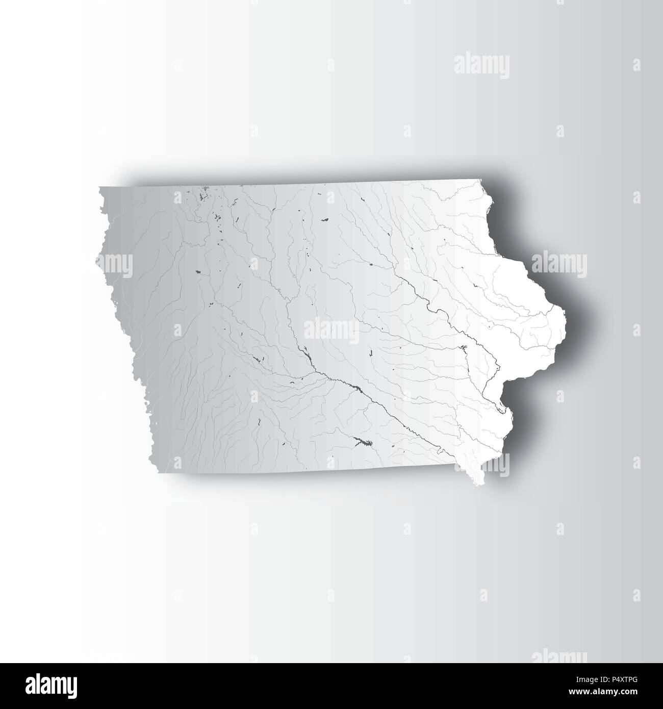 Les états américains - carte de l'Iowa avec effet coupe papier. Fait main. Les rivières et lacs sont indiqués. Merci de regarder mes autres images de la série cartographique - ils ont un Illustration de Vecteur