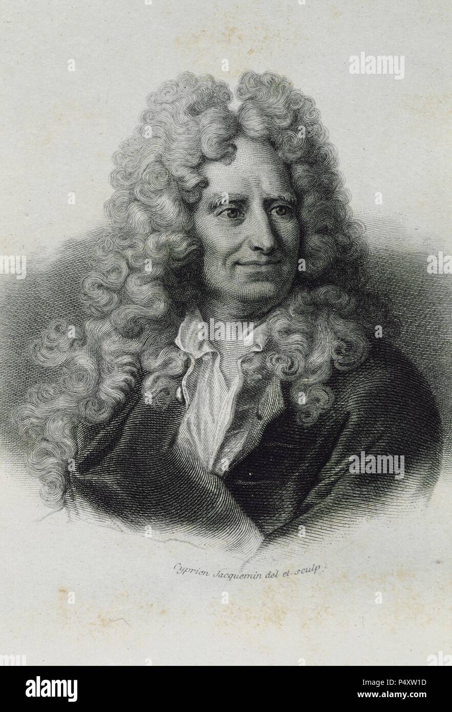 Nicolas Boileau-Despreaux (1636-1711). Poète français. Gravure par Cyprien Jacquemin. Banque D'Images