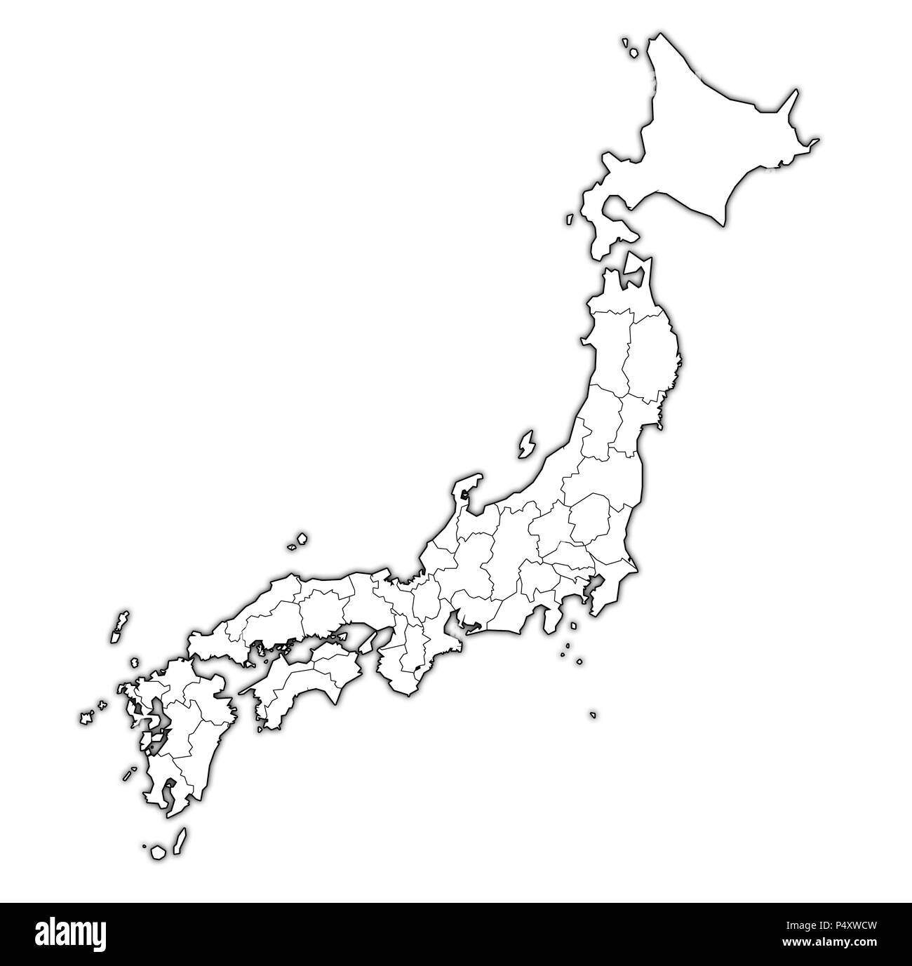 Territoire du Japon préfectures sur plan avec les divisions administratives isolated over white Banque D'Images
