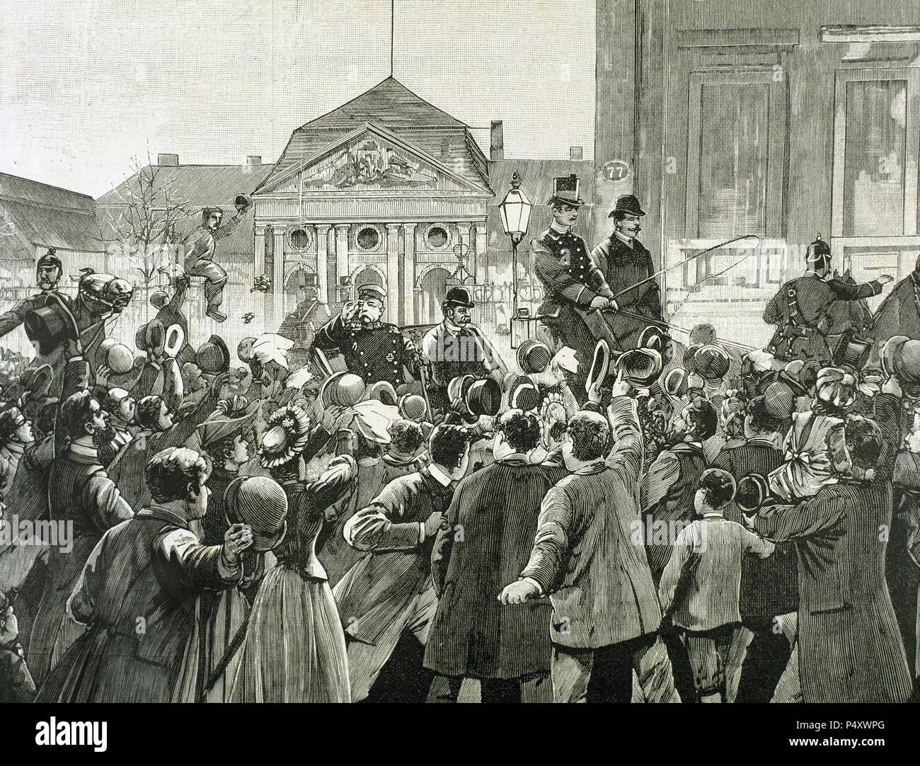 Ovation populaire au Prince Bismarck, chemin de la gare, d'avoir gardé de la capitale pour aller à sa résidence de Friedrichsruhe. 19e siècle. Berlin. L'Allemagne. La gravure. Banque D'Images