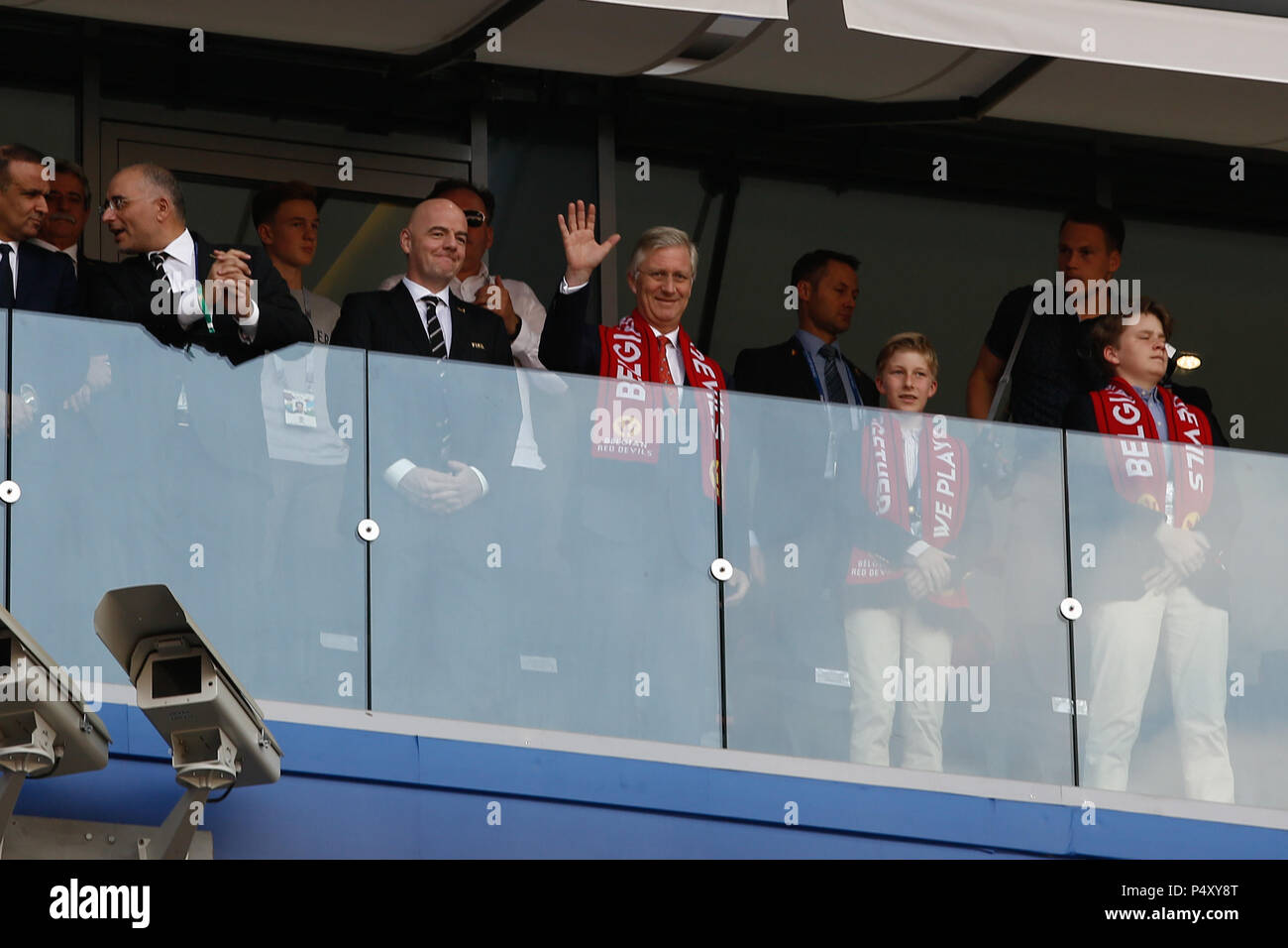 Moscou, Russie. 23 Juin, 2018. Gianni Infantino et Filpe Roi de Belgique pendant le jeu entre la Belgique et la Tunisie, valide pour le deuxième tour du groupe G de la Coupe du Monde 2018, qui s'est tenue au Spartak Stadium. Credit : Thiago Bernardes/Pacific Press/Alamy Live News Banque D'Images
