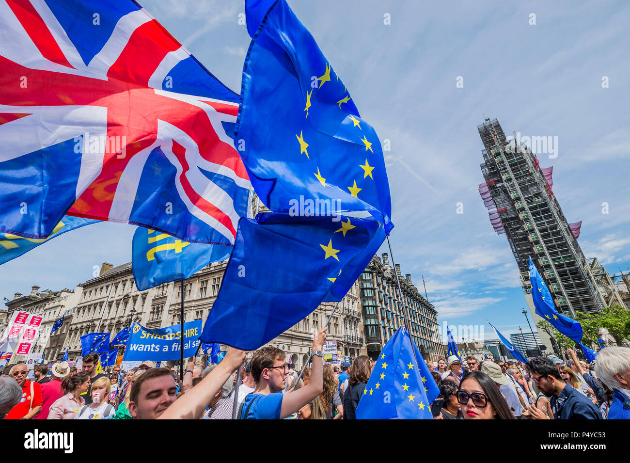 Londres, Royaume-Uni. 23 juin 2018. Mars du peuple pour un vote final sur l'affaire. Brexit Coïncide avec le deuxième anniversaire de la Référendum 2016 il est organisé par des militants de l'Union européenne pro, Brexit. Crédit : Guy Bell/Alamy Live News Banque D'Images