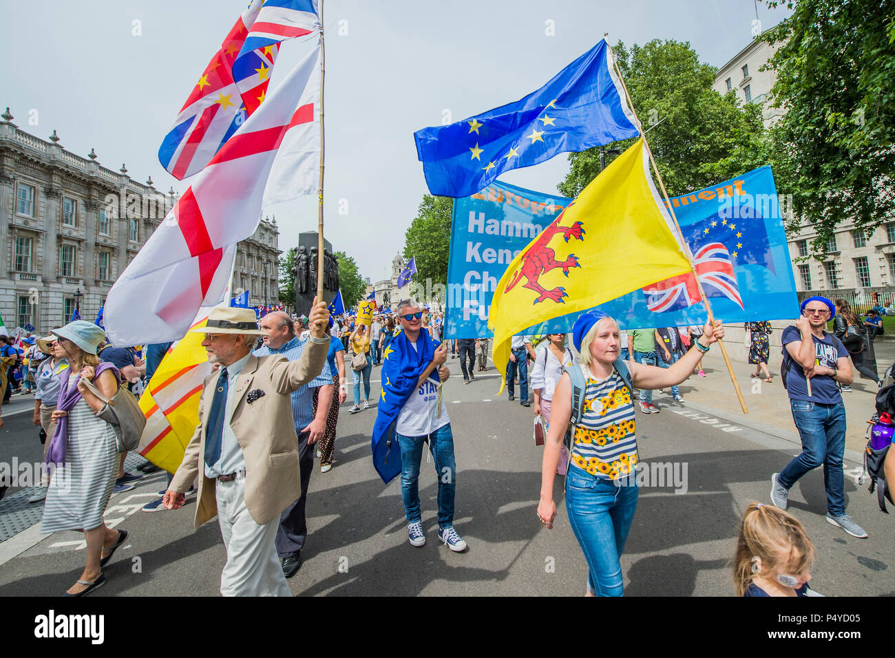 Londres, Royaume-Uni. 23 juin 2018. Mars du peuple pour un vote final sur l'affaire. Brexit Coïncide avec le deuxième anniversaire de la Référendum 2016 il est organisé par des militants de l'Union européenne pro, Brexit. Crédit : Guy Bell/Alamy Live News Banque D'Images