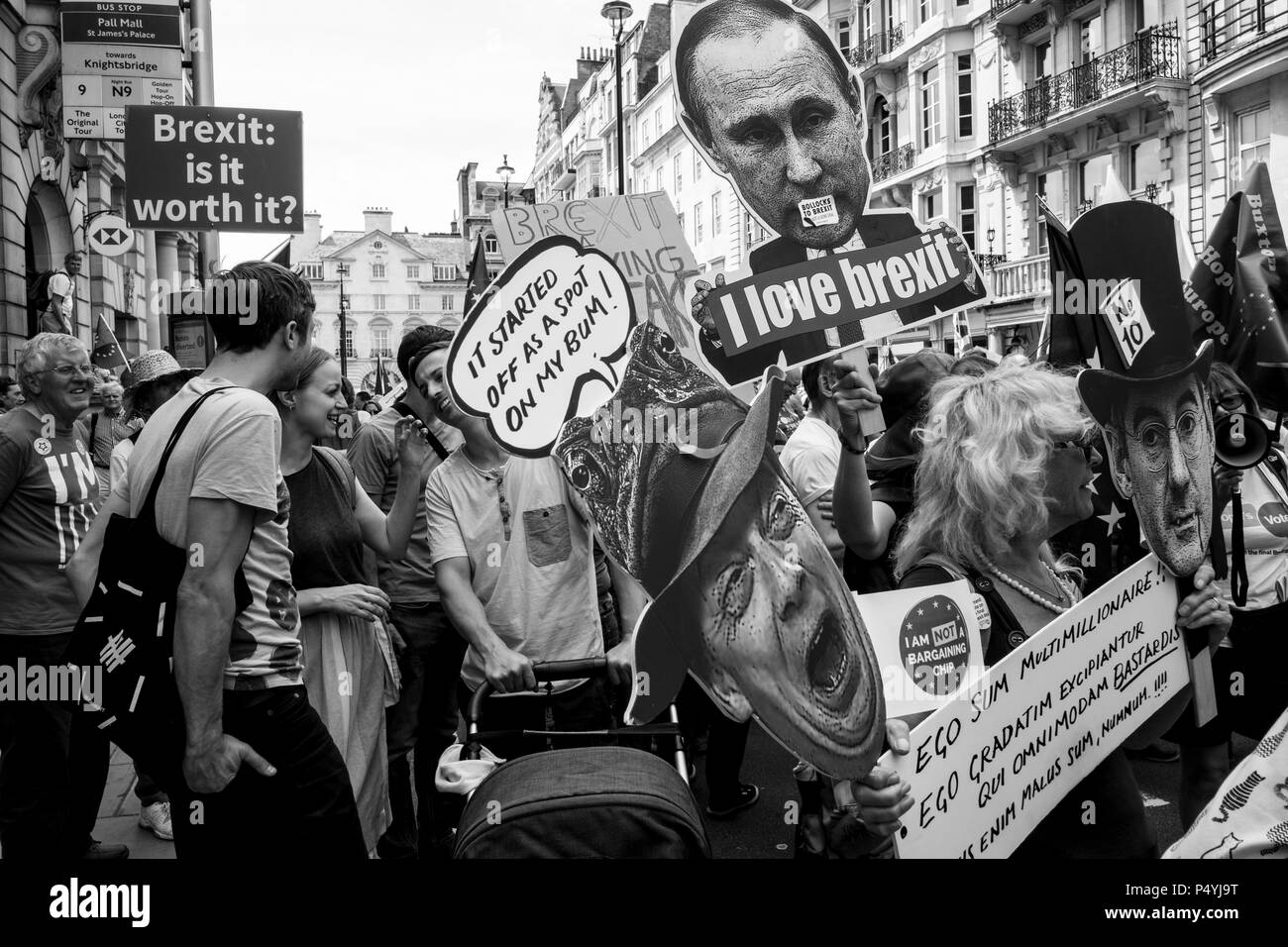 Londres, Royaume-Uni. 23 juin 2018. Plus de 100 000 personnes ont défilé dans le centre de Londres à la demande d'un vote final sur toute la France, sortie à l'occasion du deuxième anniversaire de l'Brexit vote. Anti-Brexit ont voyagé de marcheurs à travers le pays pour rejoindre la manifestation, organisée par un certain nombre de Westminster et les groupes de pression et marque le lancement d'une campagne nationale de pétition pour une "voix". Londres, Royaume-Uni. 23 Juin 2018 Banque D'Images