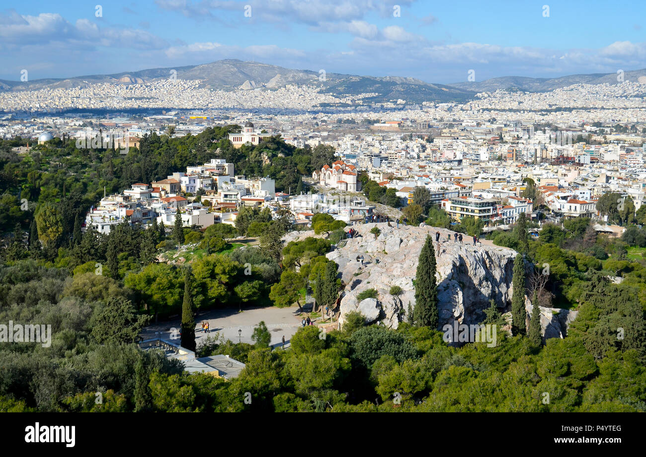 Voir l'aréopage de colline de l'Acropole Banque D'Images