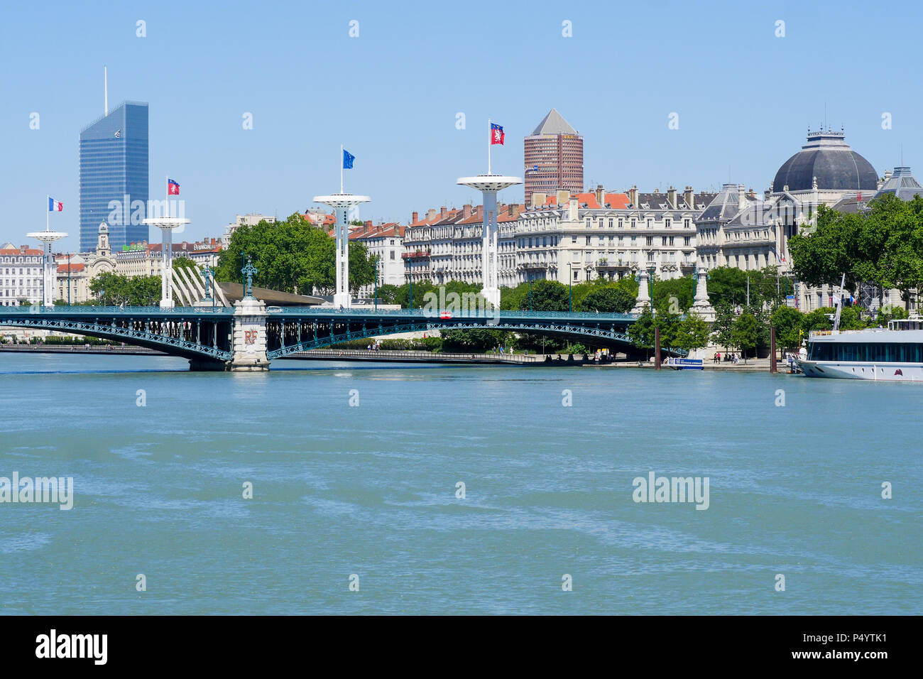 Vue générale de la ville de Lyon, vu depuis les quais du Rhône, Lyon, France Banque D'Images