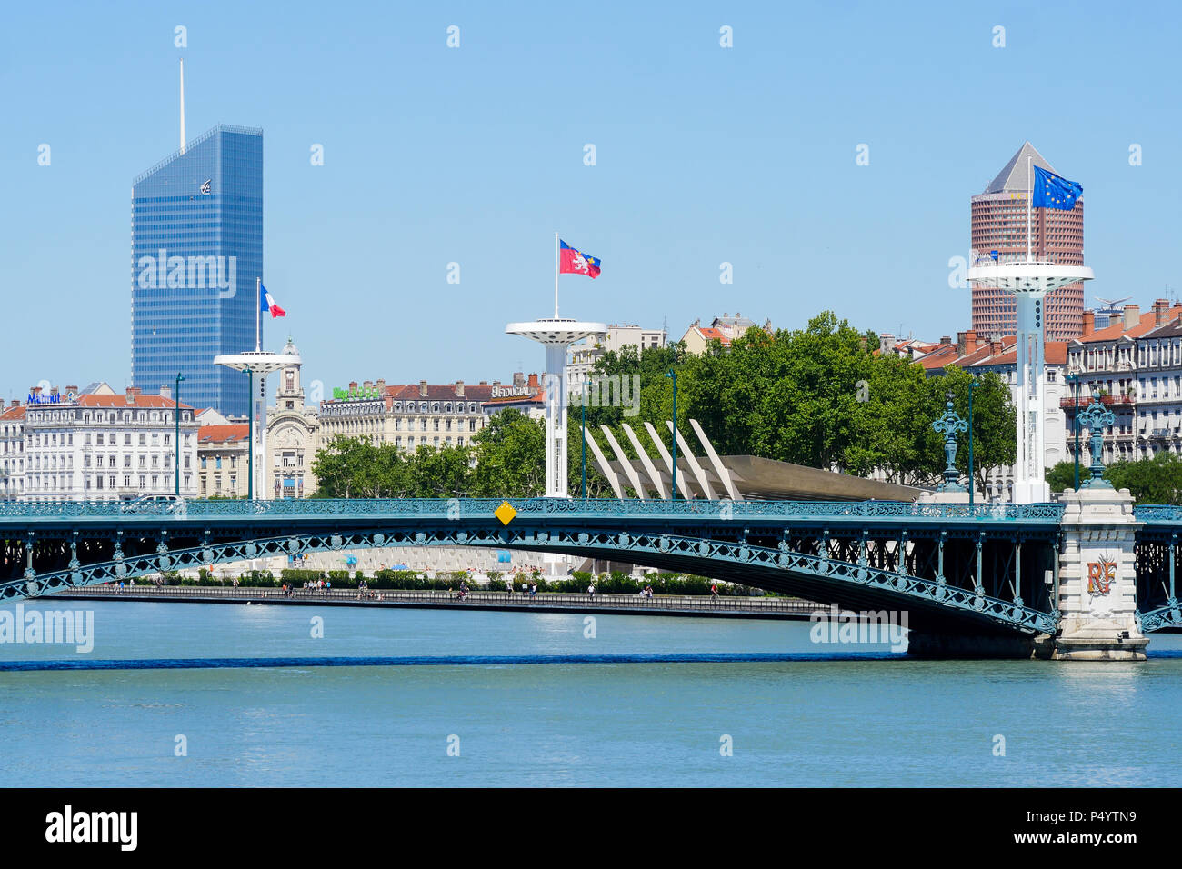 Vue générale de la ville de Lyon, vu depuis les quais du Rhône, Lyon, France Banque D'Images