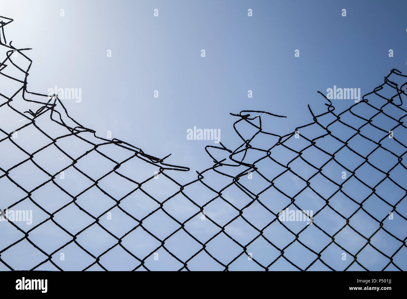Broken wire mesh fence Banque D'Images