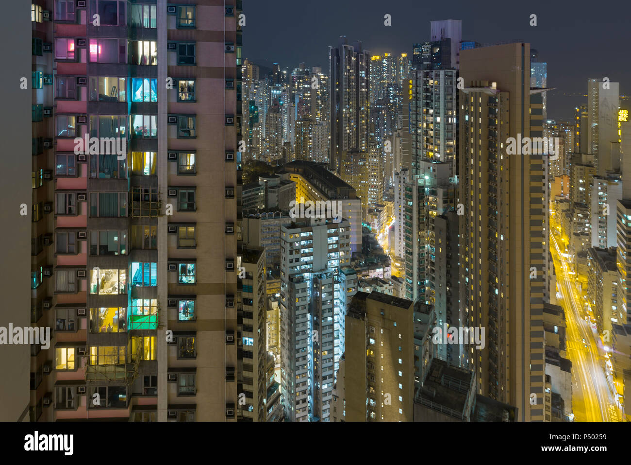 La Chine, Hong Kong, nuit à Sheung Wan Banque D'Images