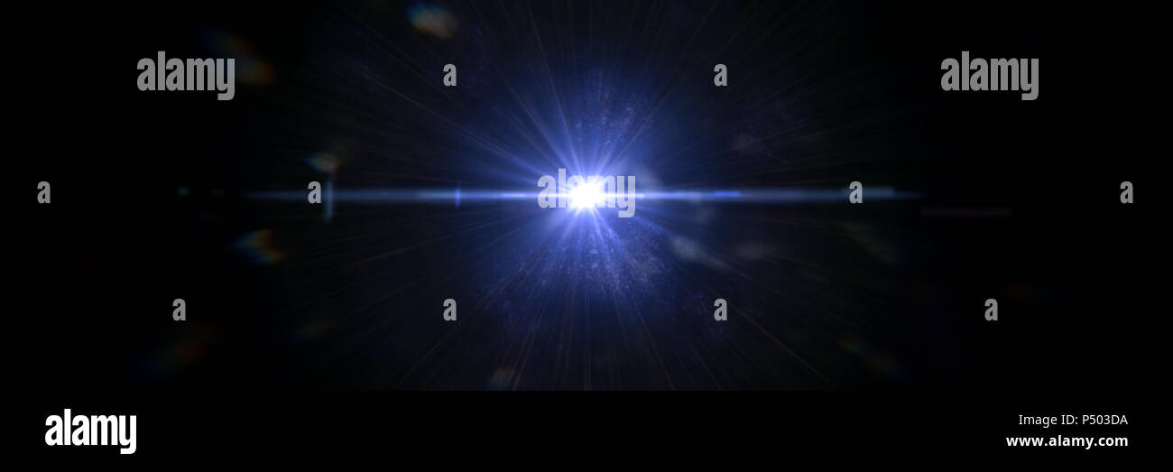 Bleu brillant effet lens flare Textures fond de bannière avec effet de flou et de lumière streak devant un fond noir Banque D'Images