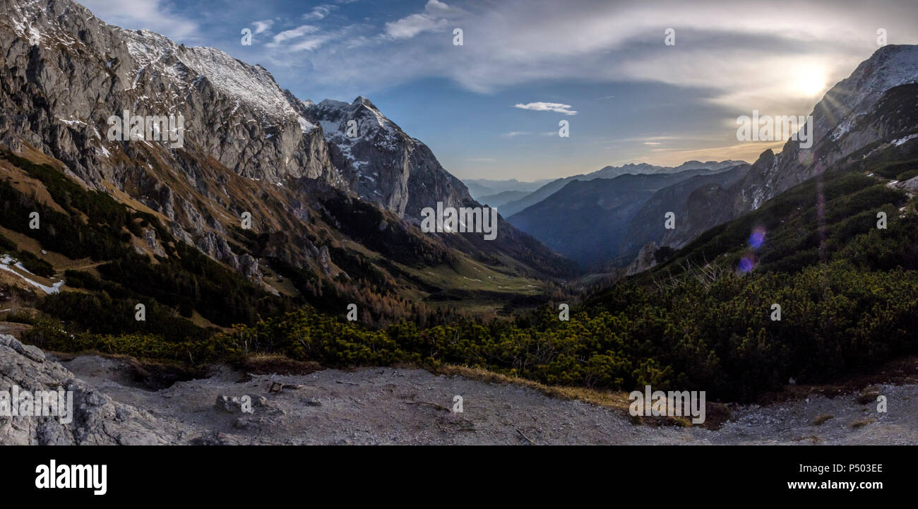 Allemagne, Bavière, Alpes de Berchtesgaden, Vue Panoramique d'Schneibstein au coucher du soleil Banque D'Images