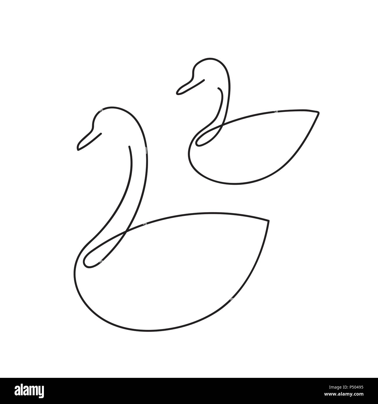 Swan, ligne de contour de canards, oiseaux croquis Vector illustration Illustration de Vecteur