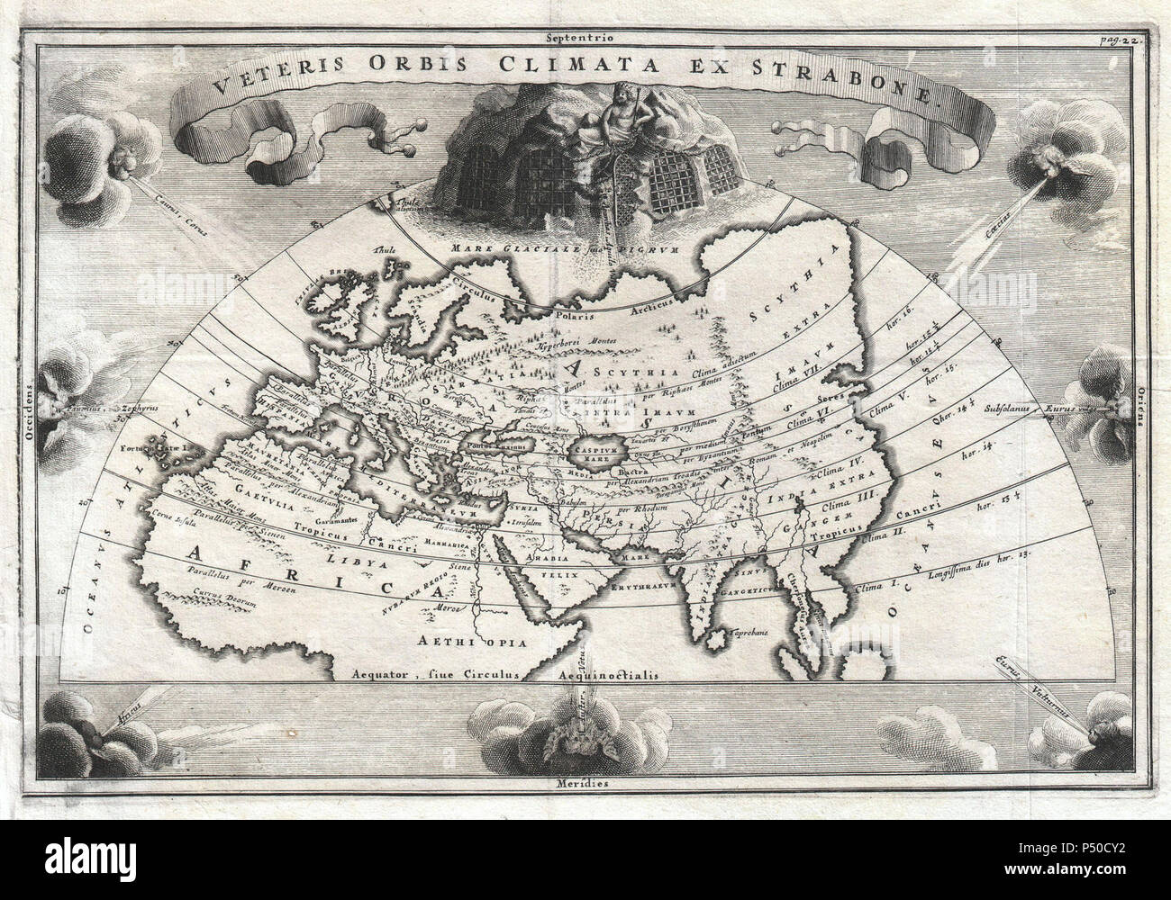 Cellarius 1700 Carte de l'Asie, l'Europe et l'Afrique selon Strabon - Geographicus - OrbisClimata-cellarius-1700. Banque D'Images