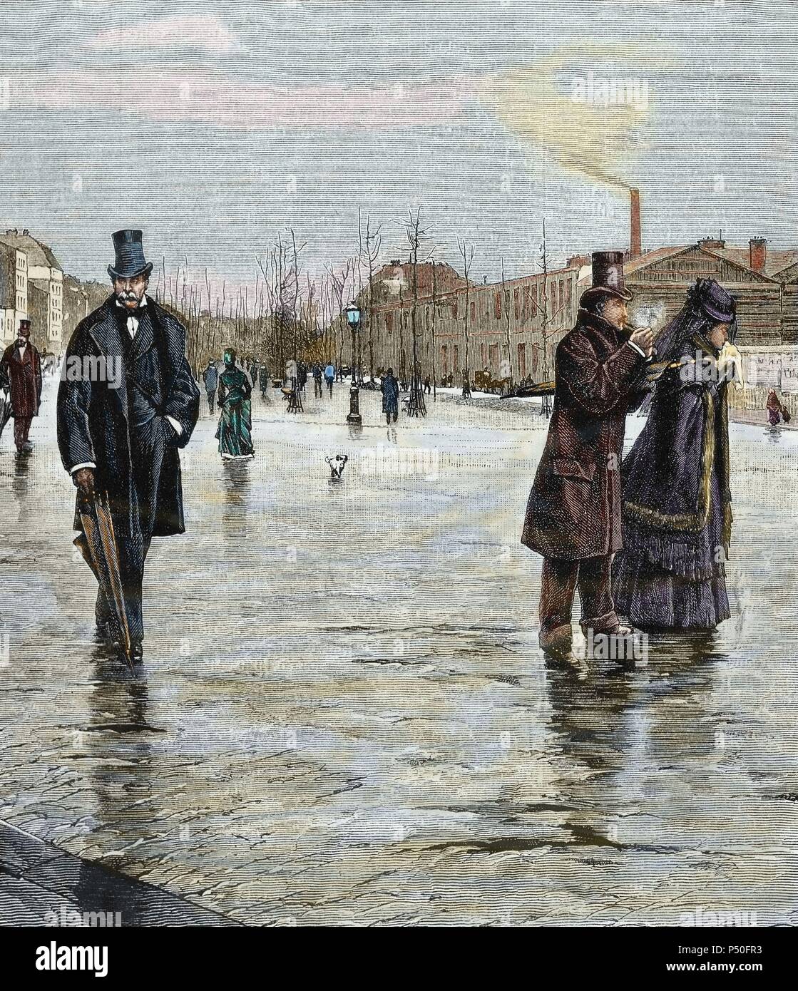 Revenant d'un enterrement. Gravure couleur dans 'l'Illustration' espagnole et américaine, 1877. Banque D'Images