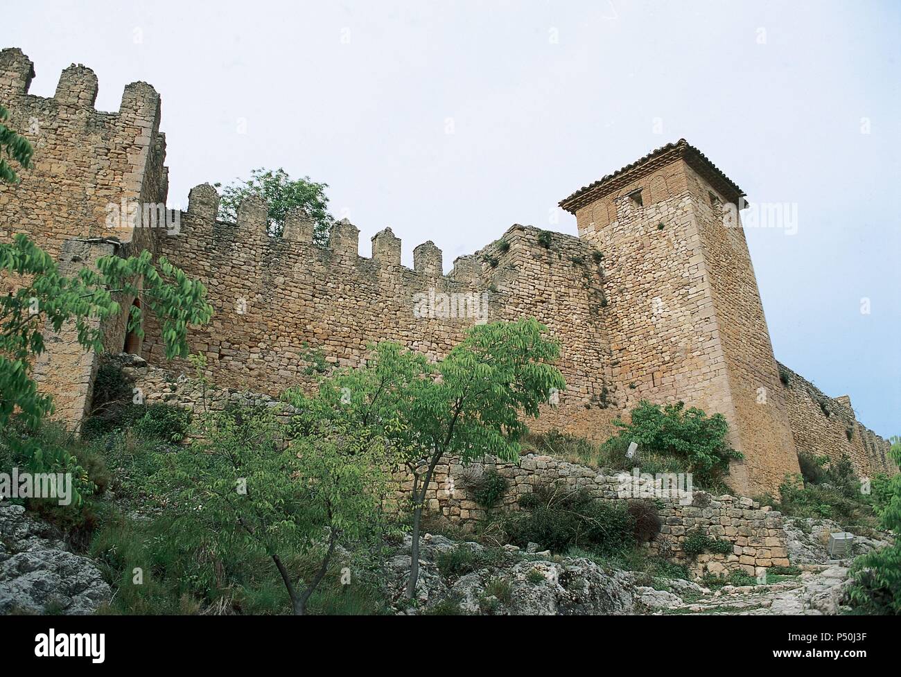L'Espagne. L'Aragon. Alquézar. Ruines du château, construit par les maures au 9ème siècle. Banque D'Images