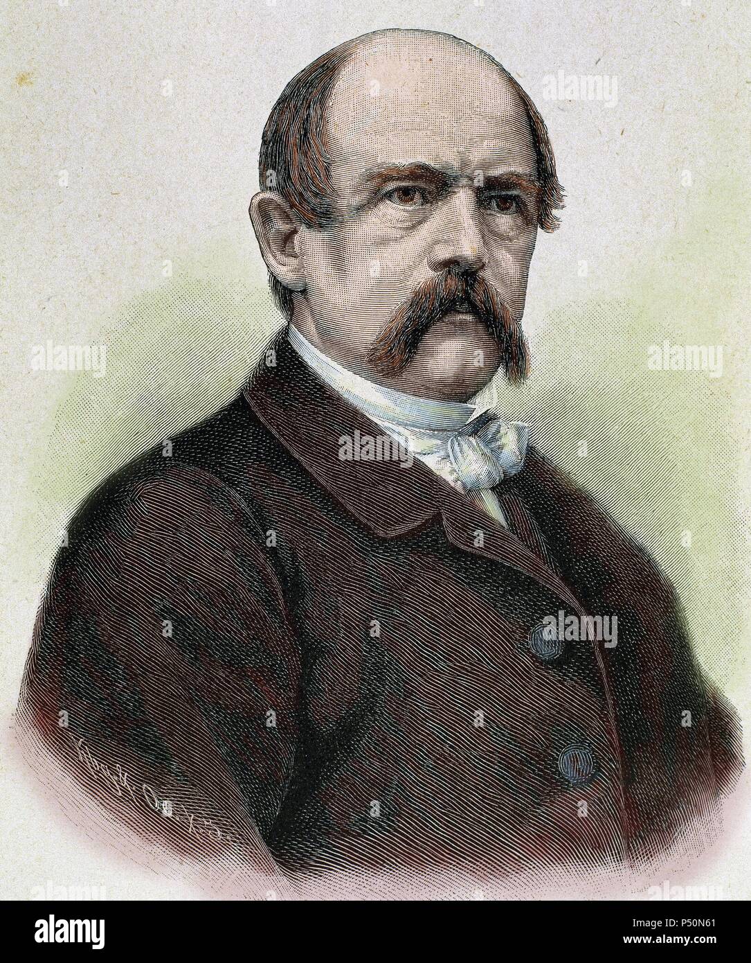 BISMARCK, Otto-Leopold, Prince de (1815-1898). Homme d'État allemand. Gravure du xixe siècle. De couleur. Banque D'Images