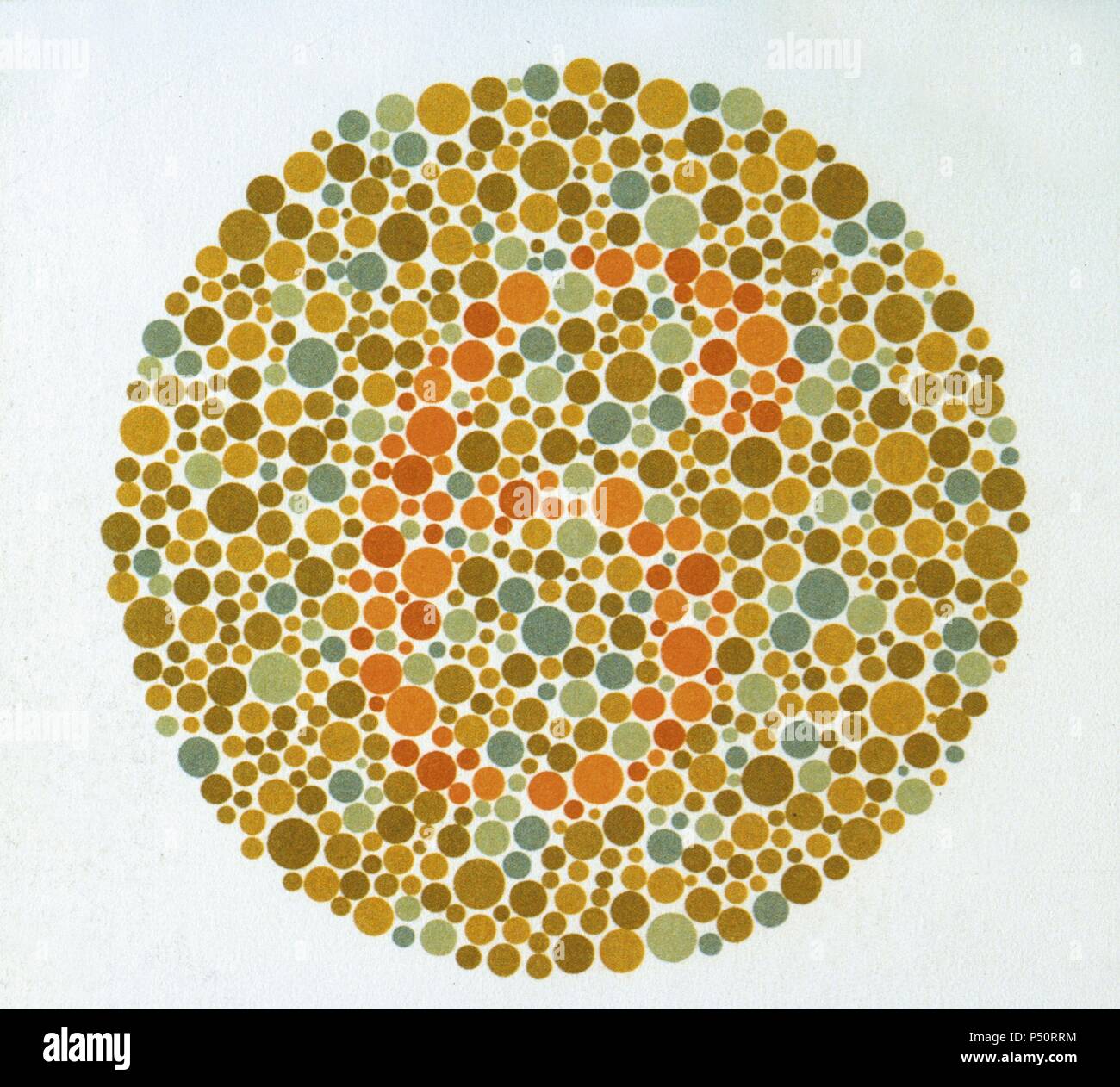 L'Ishihara Test des couleurs. Test de perception des couleurs pour la couleur rouge-vert. Plaque d'Ishihara, n° 3 (6). Banque D'Images
