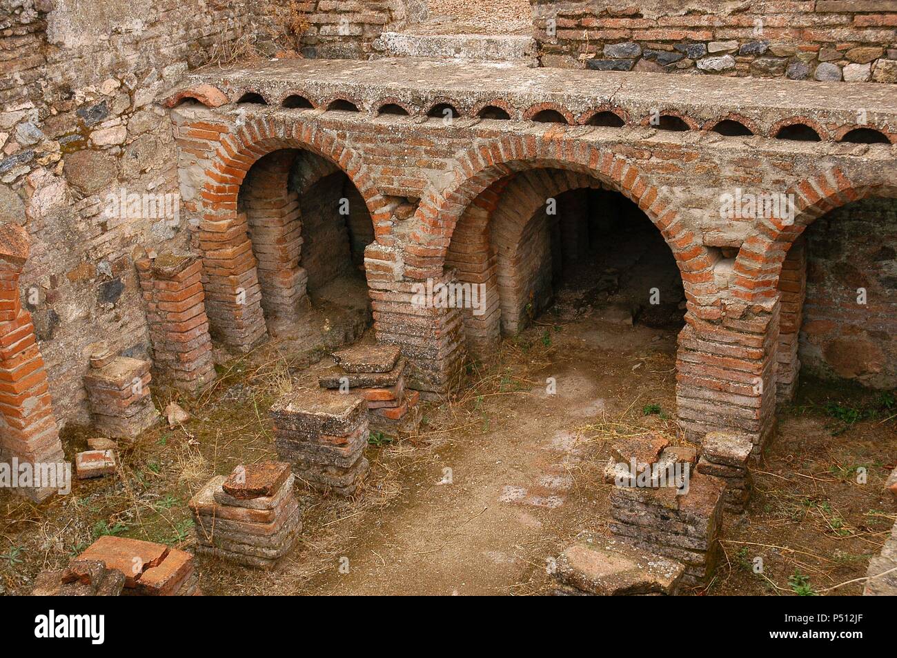 Villa romaine de Pisoes (1er au 4ème siècle après J.-C.). Bain romain (Termae). Hypocauste. Près de Beja. El'Alentejo. Le Portugal. Banque D'Images