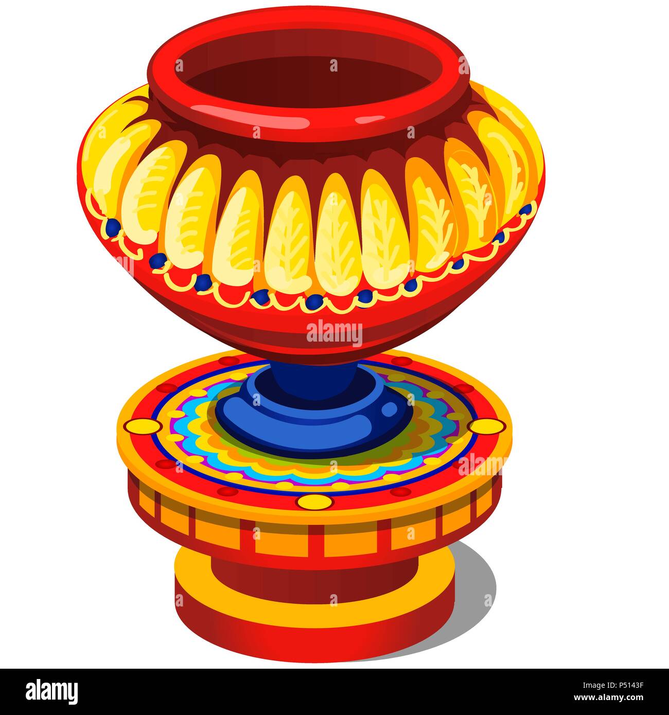 Vase ancien peint ethnique isolé sur fond blanc. Cartoon Vector illustration close-up. Illustration de Vecteur