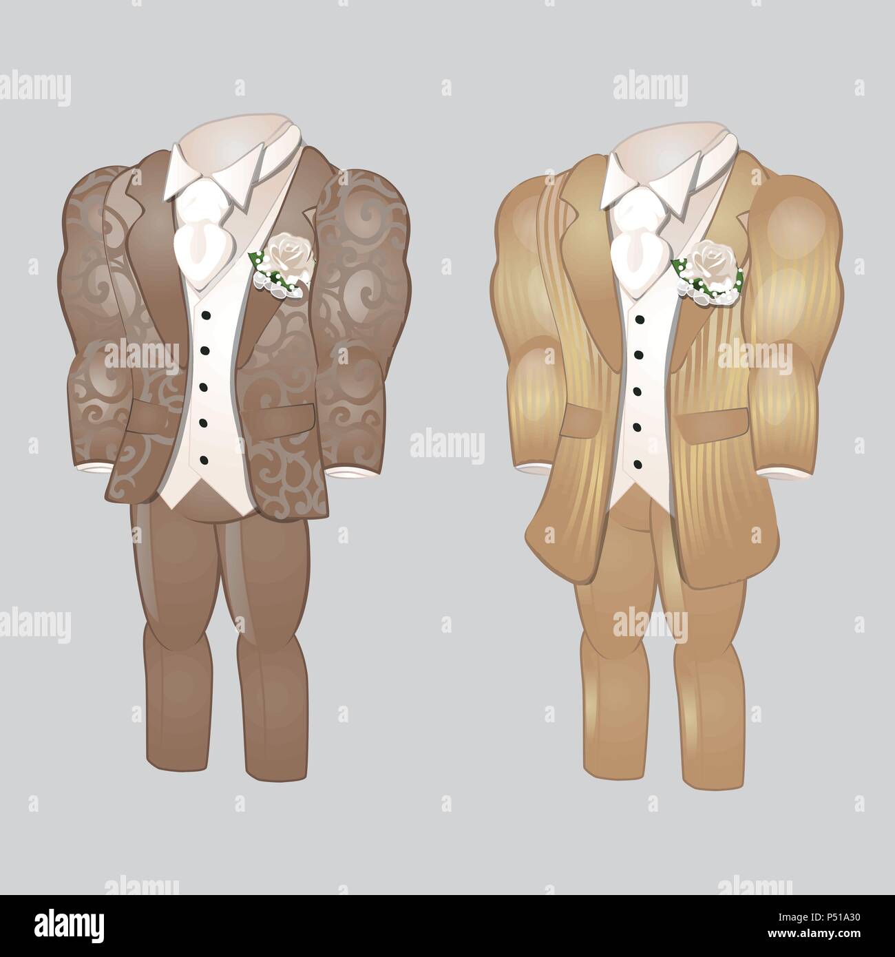 Ensemble de vêtements pour hommes animés. Le marié costume pour célébration de mariage isolé sur un fond gris. Vector illustration. Illustration de Vecteur